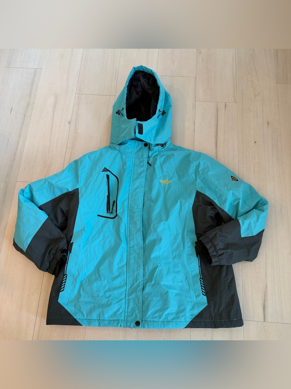 Wantdo Teal and Black Women's Ski Jacket with Hood